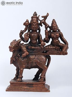 4" Small Pradosha Moorthy (Shiva-Parvati on Nandi) | Copper Statue