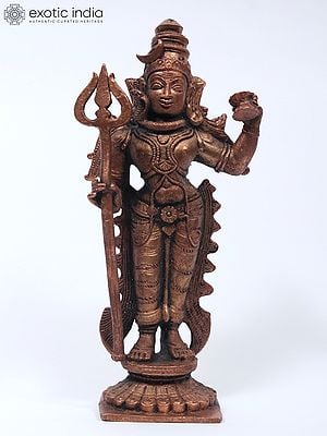 6" Small Lord Shiva with Trident and Damaru | Copper Statue