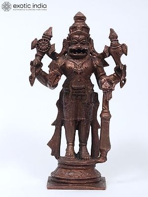 5" Small Standing Lord Narasimha | Copper Statue