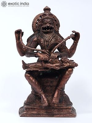 6" Small Lord Narasimha Killing Hiranyakashyap | Copper Statue