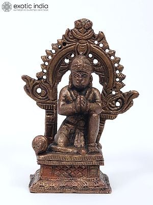 4" Small Sitting Lord Hanuman with Kirtimukha Arch | Copper Statue