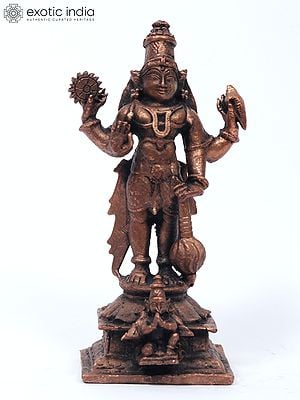 4" Small Standing Lord Vishnu (Narayan) with Garuda | Copper Statue