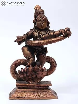5" Small Kaliya Mardan Krishna Copper Statue