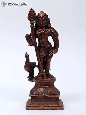 5" Small Lord Murugan (Karttikeya) Copper Statue