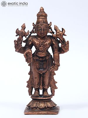 4" Small Standing Lord Vishnu Copper Statue
