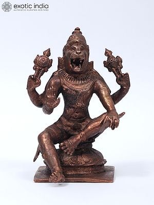 4" Small Bhagawan Narasimha Copper Statue