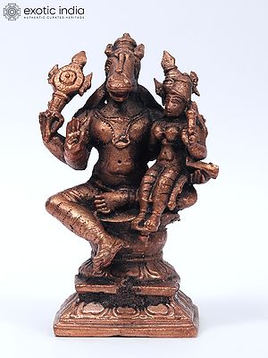 4" Small Lord Hayagreeva Idol with Devi Lakshmi | Copper Statue