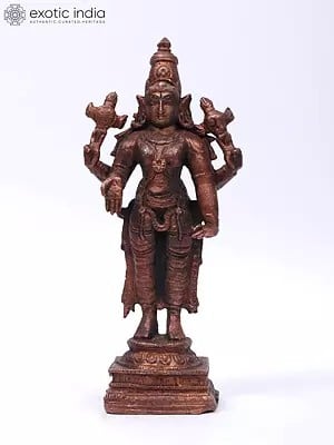 6" Small Four-Armed Standing Lord Vishnu Copper Statue