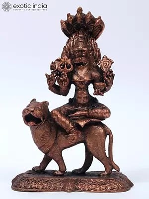 5" Small Goddess Pratyangira (Atharvana Bhadrakali) Copper Statue