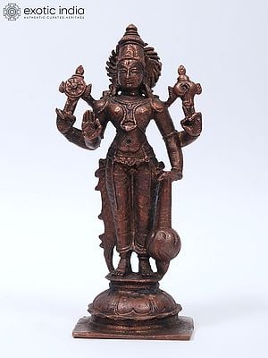 5" Small Standing Lord Vishnu Idol in Blessing Gesture | Copper Statue