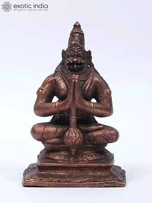 4" Small Sitting Lord Narasimha Idol in Namaskar Mudra | Copper Statue