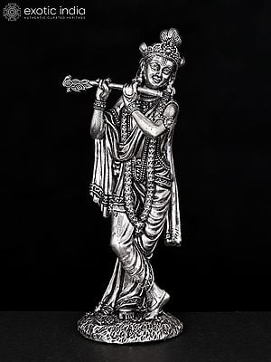 Superfine Standing Lord Krishna Brass Statue Playing Flute