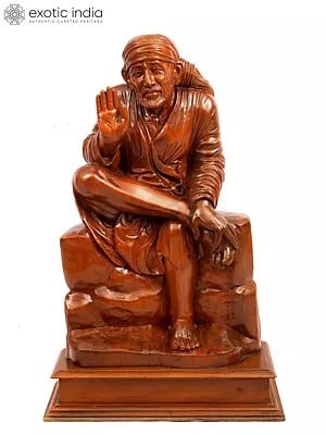 27" Blessing Sai Baba Statue in Teakwood