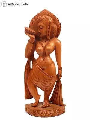15" Mirror Lady Figurine | Shivani Wood Statue