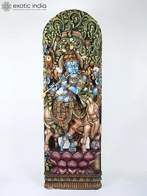 72" Large Venugopal Krishna | Wood Carved Coloful Statue