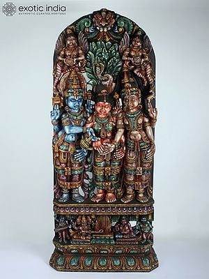 72" Meenakshi Kalyanam (Marriage of Shiva-Parvati) | Wood-Carved Colorful Statue