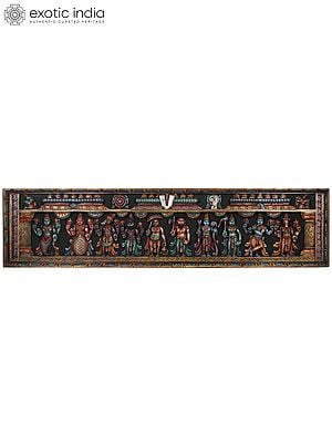 72" Large Colorful Dashavatara Panel in Wood
