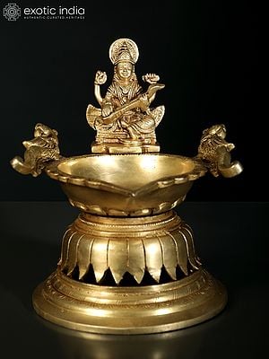 8" Devi Saraswati Designer Lamp in Brass