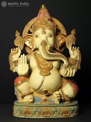 19" Colorful Blessing Lord Ganesha Idol in Brass
