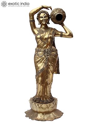84" Super Large River Goddess Cauvery with Water Feature | Brass Statue