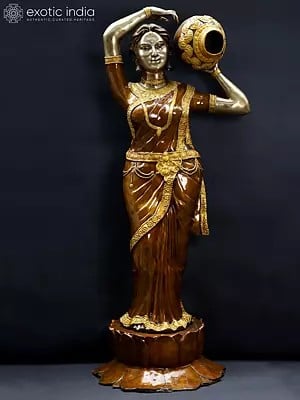 84" Super Large River Goddess Cauvery with Water Feature | Brass Statue