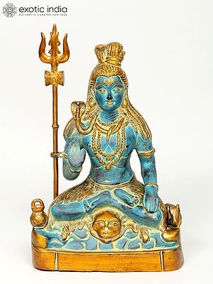 17" Sitting Lord Shiva Idol in Blessing Gesture | Brass Statue