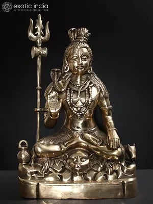 17" Sitting Lord Shiva Idol in Blessing Gesture | Brass Statue