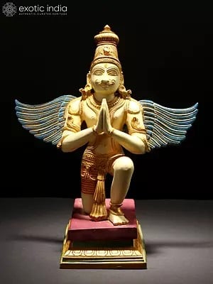 11" Brass Colorful Garuda Statue - Vahana of Lord Vishnu