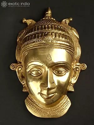 8" Devi Wall Hanging Mask in Brass
