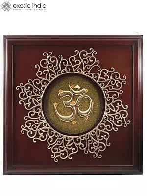 46" Large Om Wall Hanging in Brass | Wood Framed