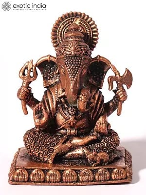 2" Small Sitting Chaturbhuja Ganesha Copper Statue