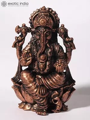 2" Small Blessing Lord Ganapati Seated on Lotus | Copper Statue