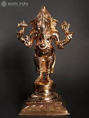 9" Standing Four Armed Lord Ganesha | Bronze Statue