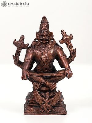 4" Small Yoga Narasimha Idol with Garuda | Copper Statue