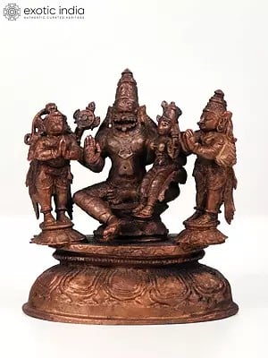 5" Small Lakshmi - Narasimha Idol with Garuda and Hanuman | Copper Statue