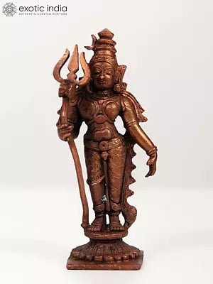 6" Small Standing Lord Shiva with Trident | Copper Statue