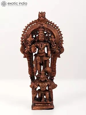 6" Lord Vishnu Standing on His Vahana Garuda | Copper Statue