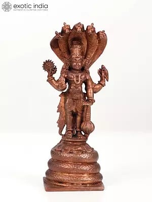 6" Small Blessing Lord Vishnu Idol Standing on Sheshnag | Copper Statue