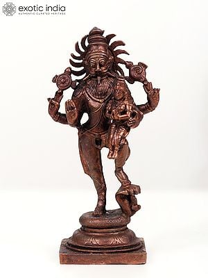 7" Standing Lord Narasimha Idol with Devi Lakshmi | Copper Statue