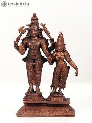 6" Small Standing Shiva Parvati Copper Statue