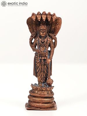 4" Small Standing Lord Vishnu (Narayana) with Protecting Sheshnag | Copper Statue