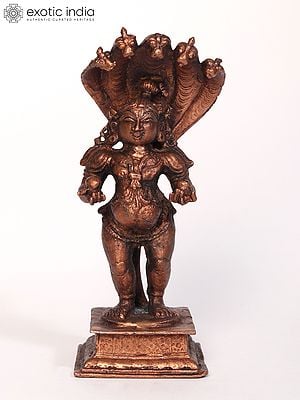 5" Standing Lord Krishna with Protecting Sheshnag | Copper Statue