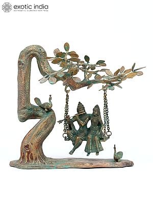 18" Radha Krishna Idol Swinging on Kadamba Tree | Brass Statue