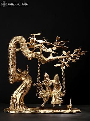 18" Radha Krishna Swinging on Kadamba Tree | Brass Statue