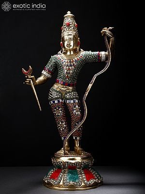 23" Superfine Standing Lord Shri Rama Idol | Brass Statue with Stone Work