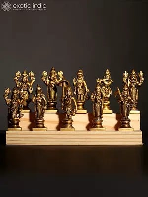 3" Small Dashavatara Idols of Lord Vishnu | Set of ten Brass Statues