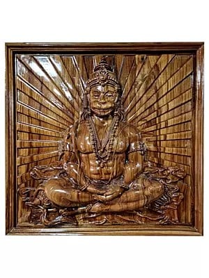 Wooden Meditation Hanuman Panel | Wood Panel for Wall Decor