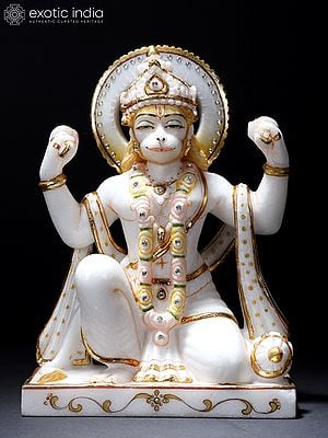 10" Bhakta Hanuman in Ram Bhajan | White Marble Statue