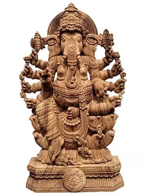 96" Large Idol Attractive Vishwaroopa Ganpati | Wood Carved Statue