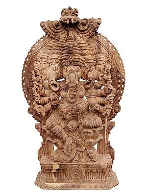 84" Wood Panchamukhi Ganapati Large Statue